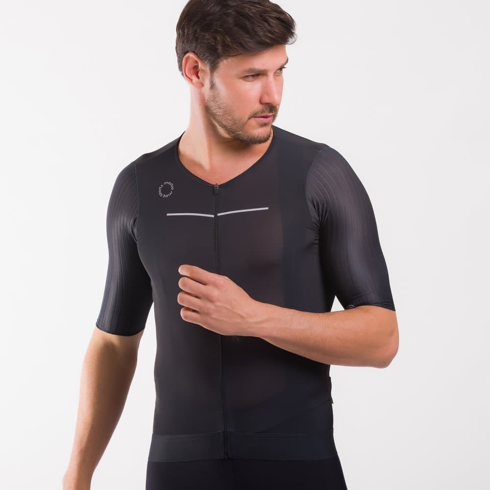 Camisa Ciclismo New Pro Slim Barra Silicone Unissex Preta | Márcio May