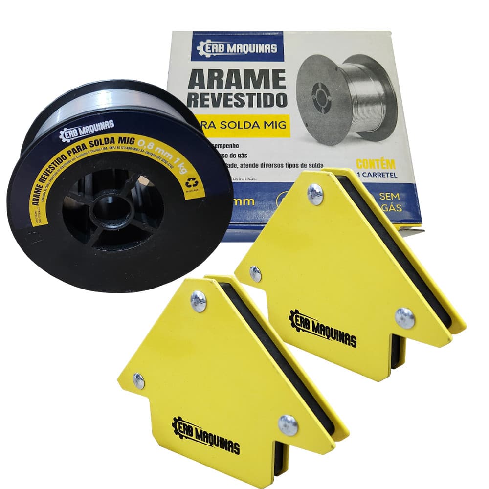 Kit Consumiveis Para Solda Arame 1kg 8.0mm Com 2 Esquadro Magnetico 10Kg Cada Erbmaquinas