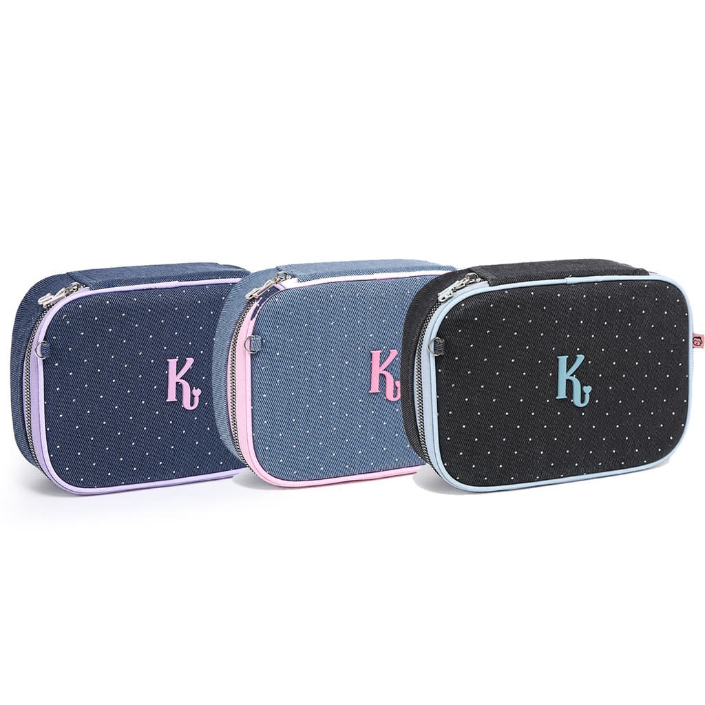 Estojo Escolar Kika Box Organizador Jeans Quadrado Divisões