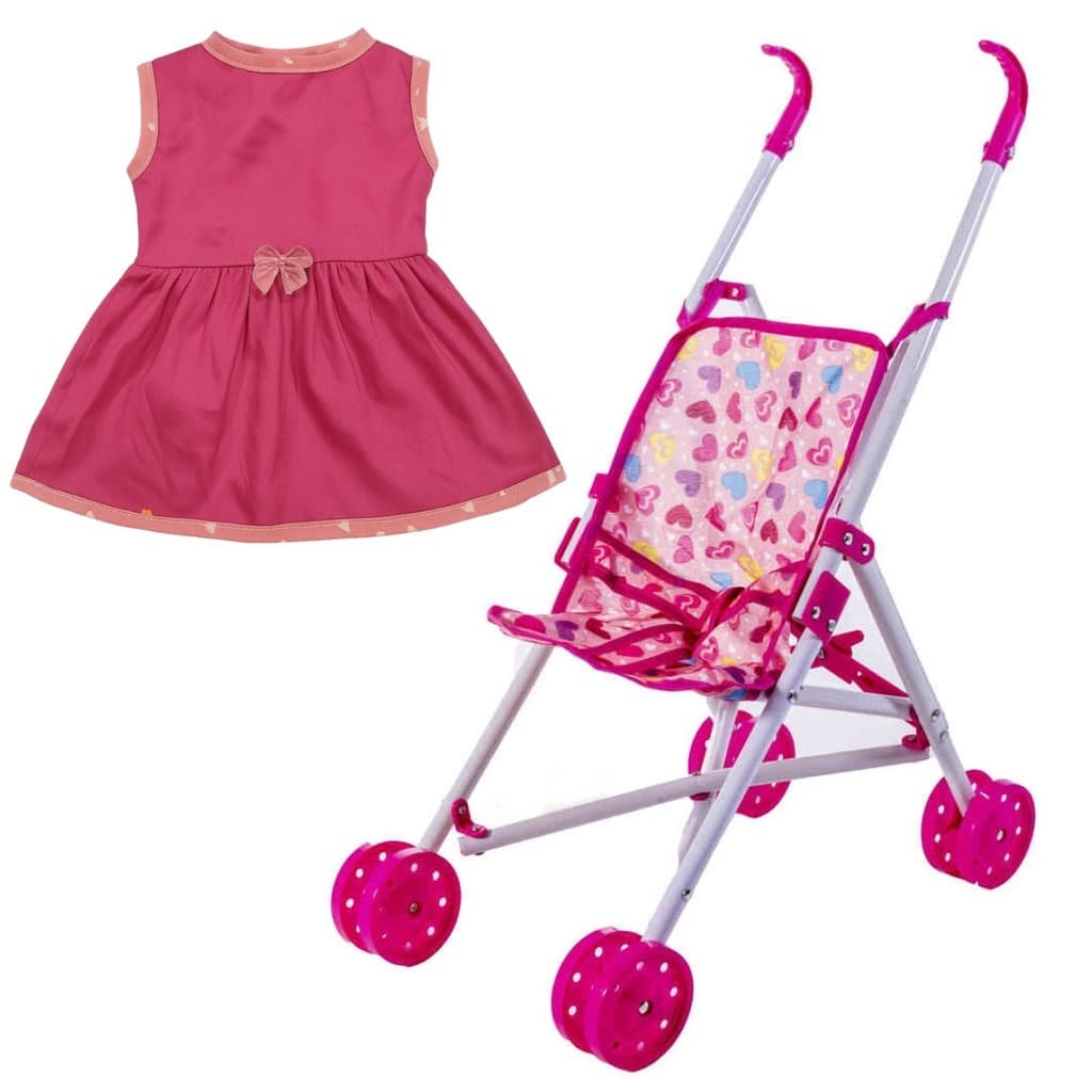 Kit Menina Carrinho + Vestido Oxford 24cm Para Boneca Reborn