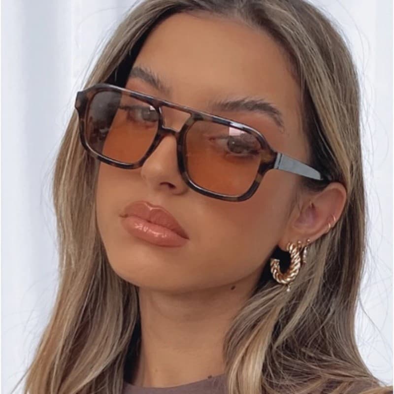 Óculos De Sol Femininos Moda Piloto Pontes Duplas Vintage Lentes Amarelas Lady UV400 Trendy