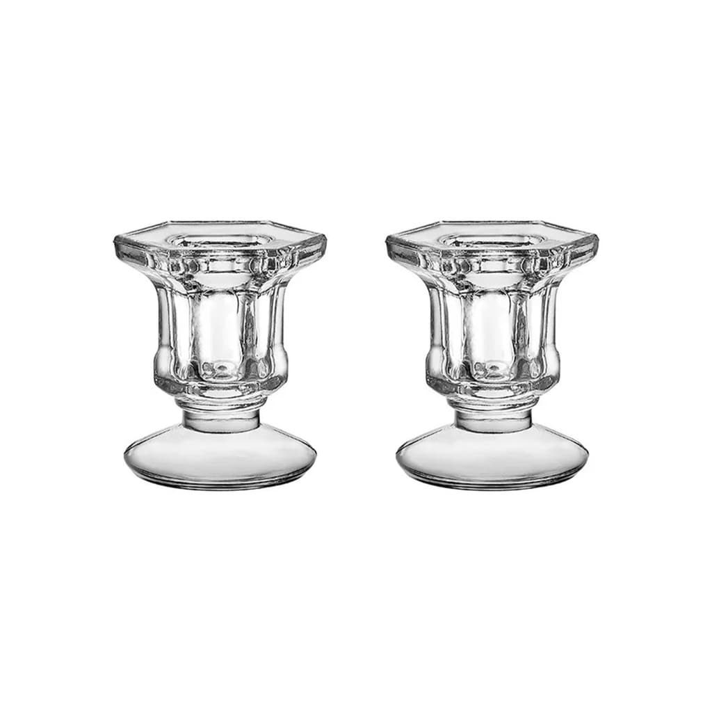 Kit 2 Castiçais de Vidro Porta-Vela Decoração Mesa Posta