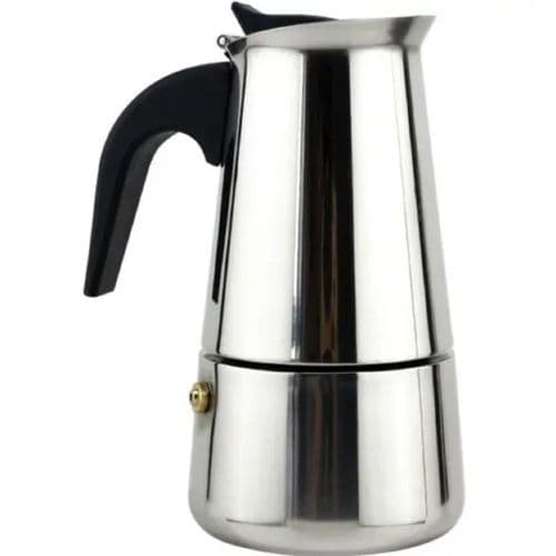 Cafeteira Italiana Aço Inox 4 e 6 Xícaras Café Forte Fácil no Fogão Rápido Aquecimento Café Muito Quente Design Elegante
