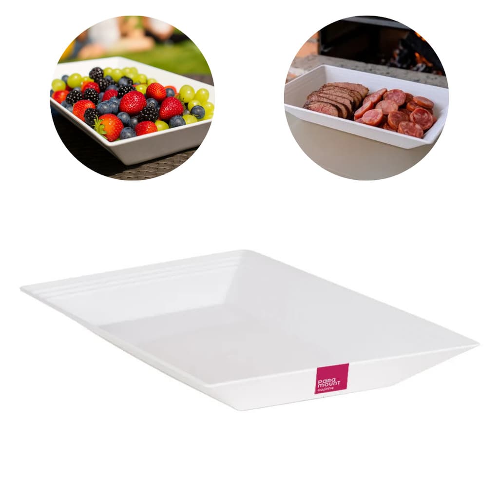 Travessa Plastica de Servir Alimentos 38cm Saladas Carnes Salgados Retangular Decoração Mesa Posta Evento Buffet Festas