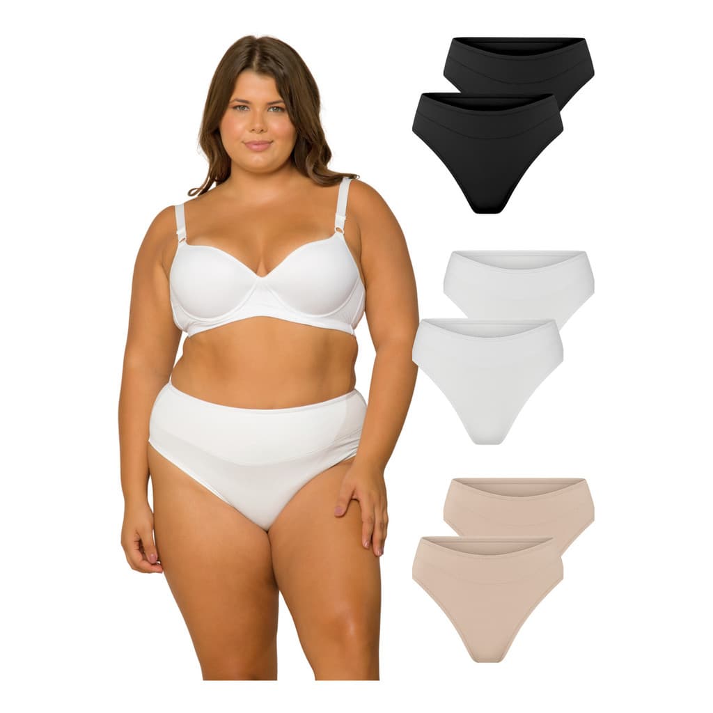 Kit 6 Calcinhas Reforçada Alta Sustentação Na Barriga Plus Size Em Poliamida