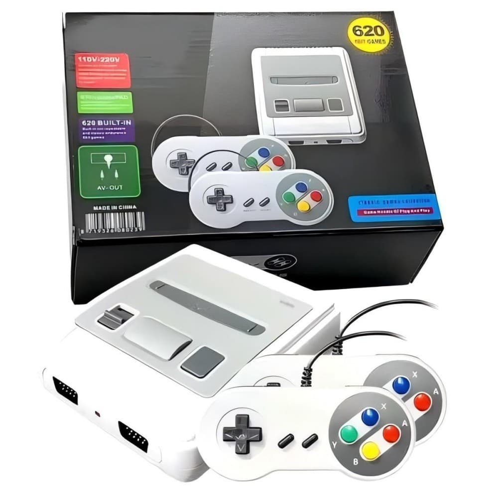 Video Game Classic Super Nintendo Mini SNES Com 2 Controles 8 Bits 620 Jogos Original