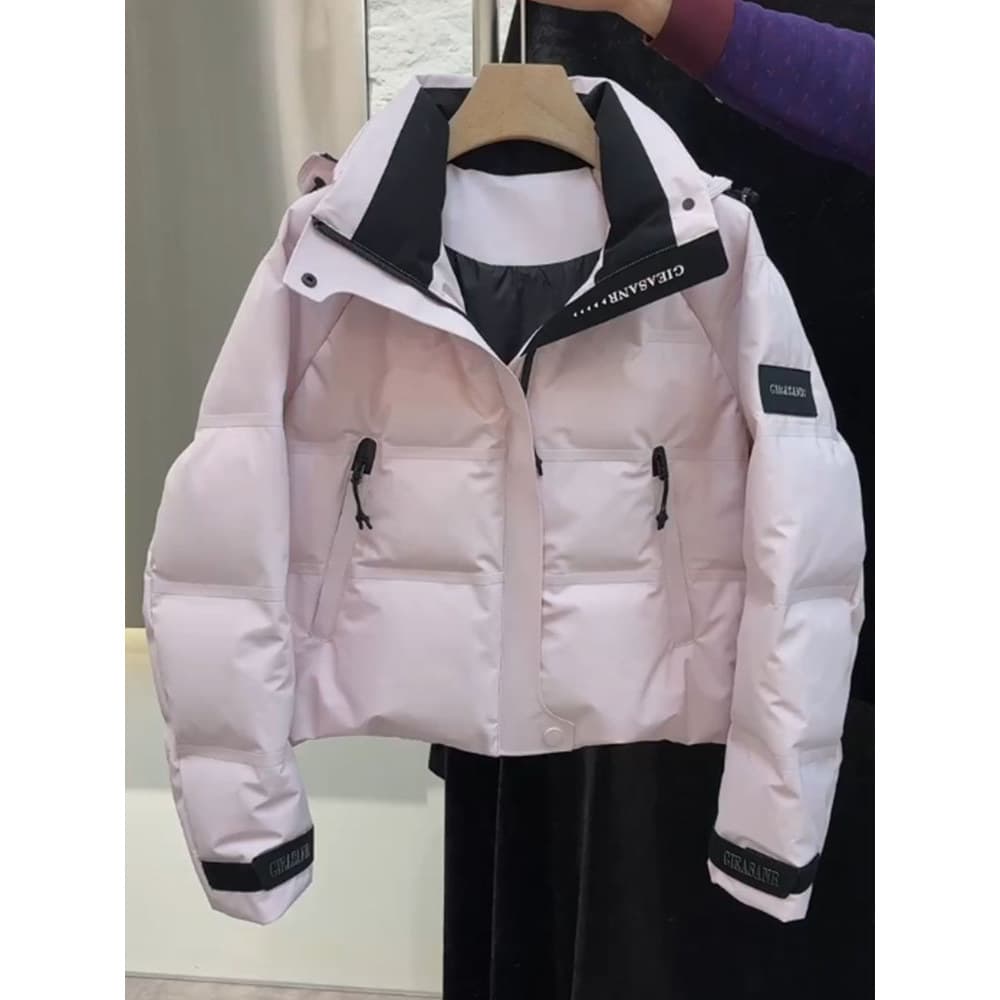 Único Super bonito rosa curto Parker para baixo jaqueta feminina inverno 2025 novo estilo coreano High-End jaqueta