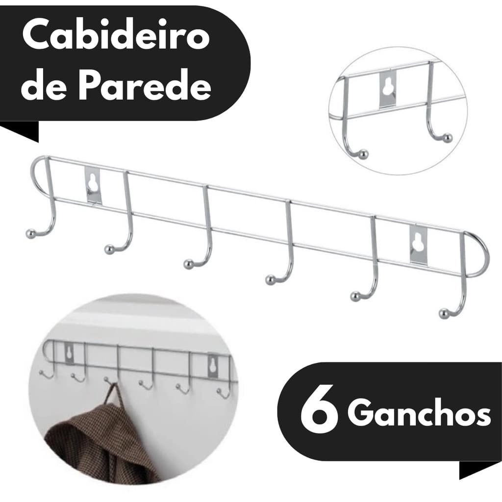 Cabide Cabideiro De Parede Suporte Aço Inox Cabide Com 6  Ganchos Multiuso