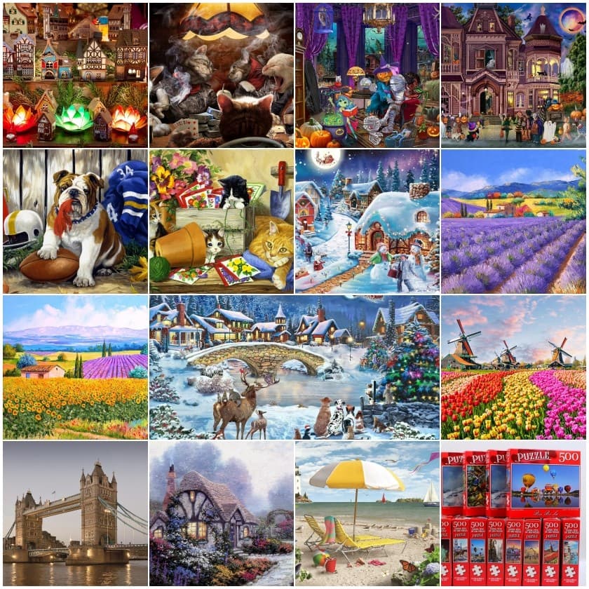 500 peças quebra-cabeça de papel paisagem pintura a óleo Animal quebra-cabeça crianças brinquedos educativos meninos men
