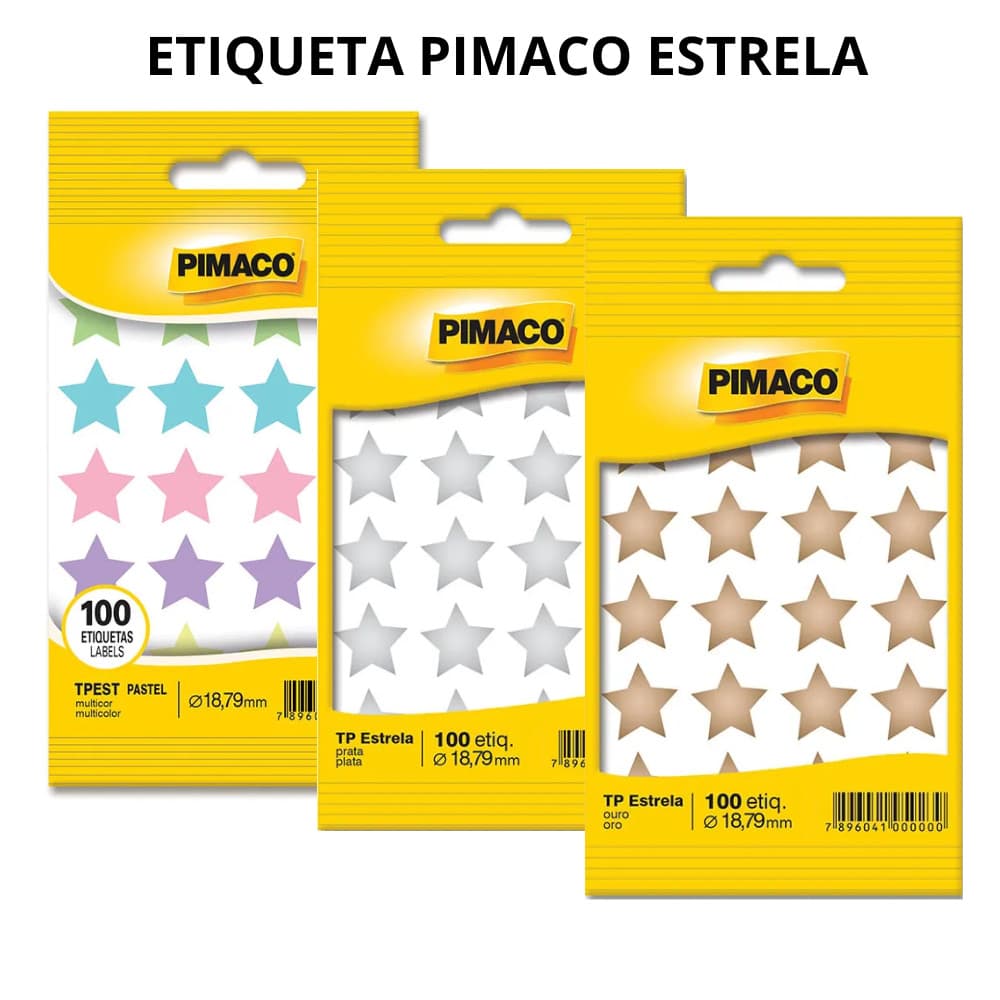 Kit Etiqueta Adesivo Pimaco Estrela Pastel Prata ou Ouro