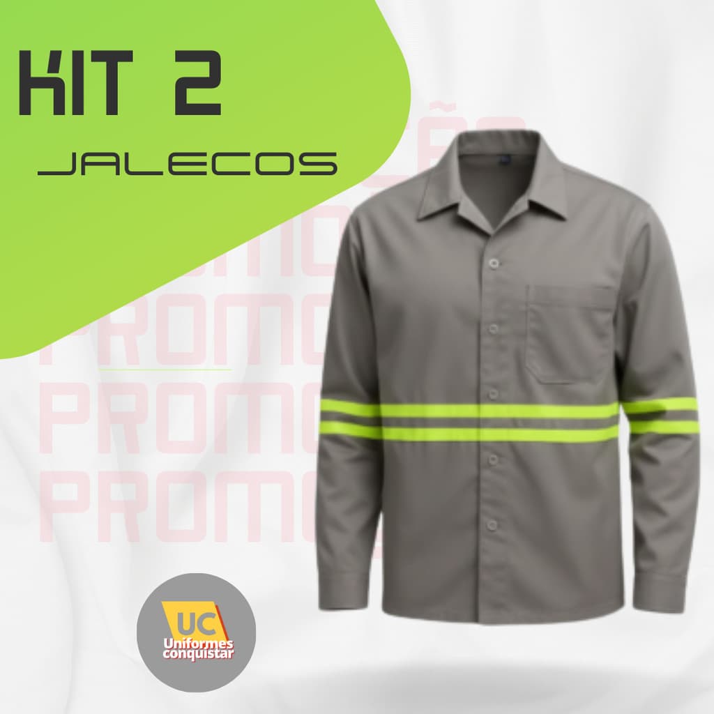 KIT 2 Jalecos de Brim com Faixa Refletiva – Trabalho Pesado | CAC