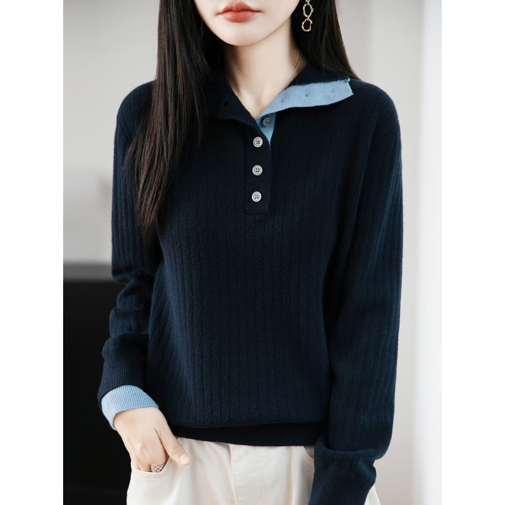 Falso gola polo de duas peças camisa de fundo feminino solto jogo interno versão coreana gola alta meia aberta camisola