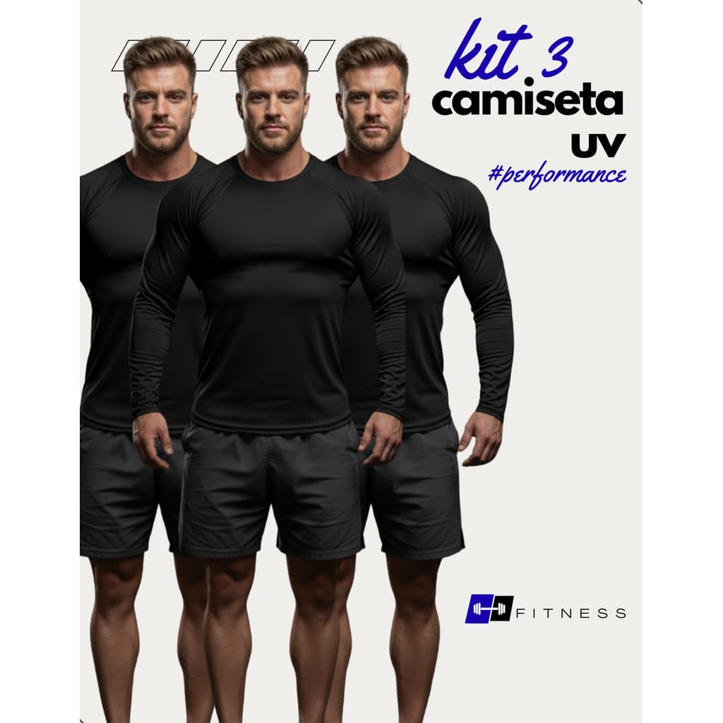 Kit 3 Camisetas Térmicas UV Segunda Pele Proteção Solar