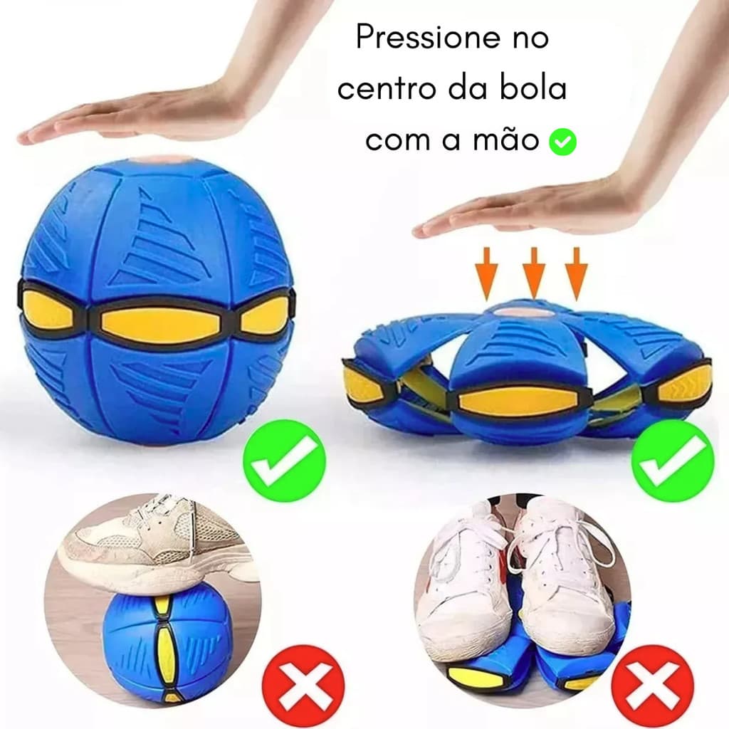 Bola Mágica 2 em 1 com LED Azul ou Verde – Vira Disco Voador, Arremessável, Não Fura, Pets e Kids