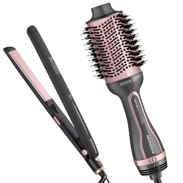 KIT Escova Secadora ES11 Keratin Chapinha P27 Tourmaline Mondial Bivolt Seca Alisa Modela