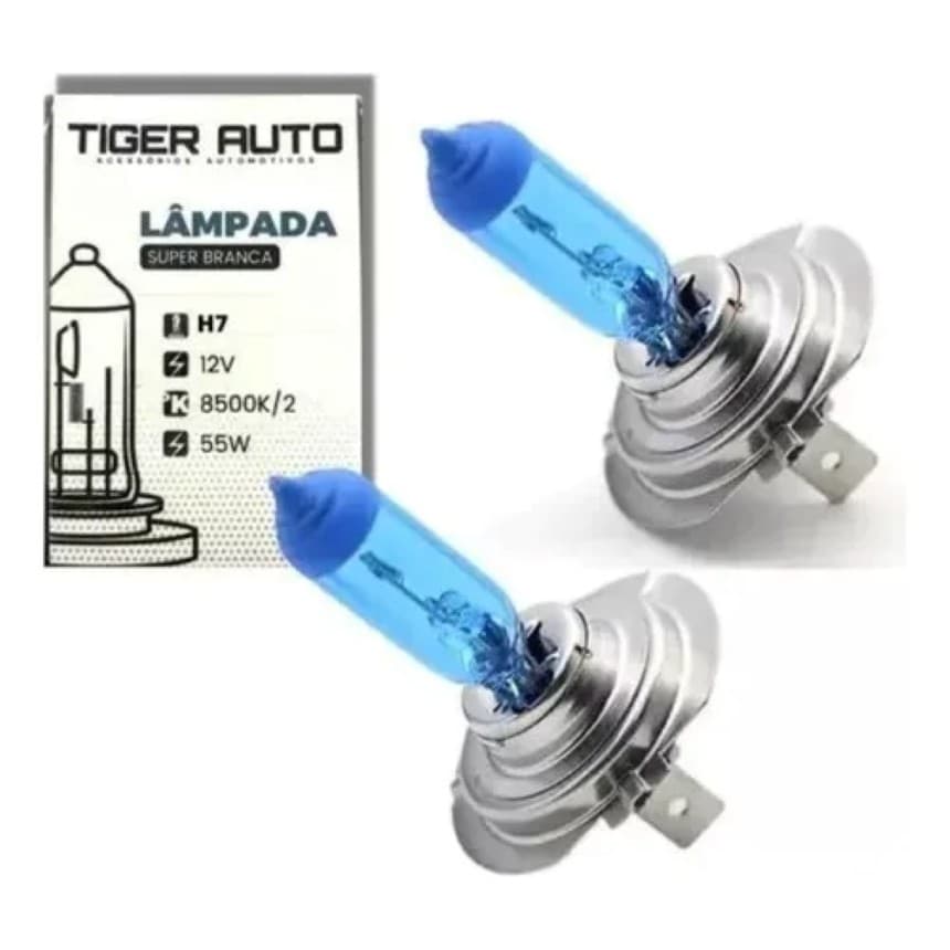 Par Lampada Super Branca H7 8500k Tipo Xenon 12v 55w Tiger Auto