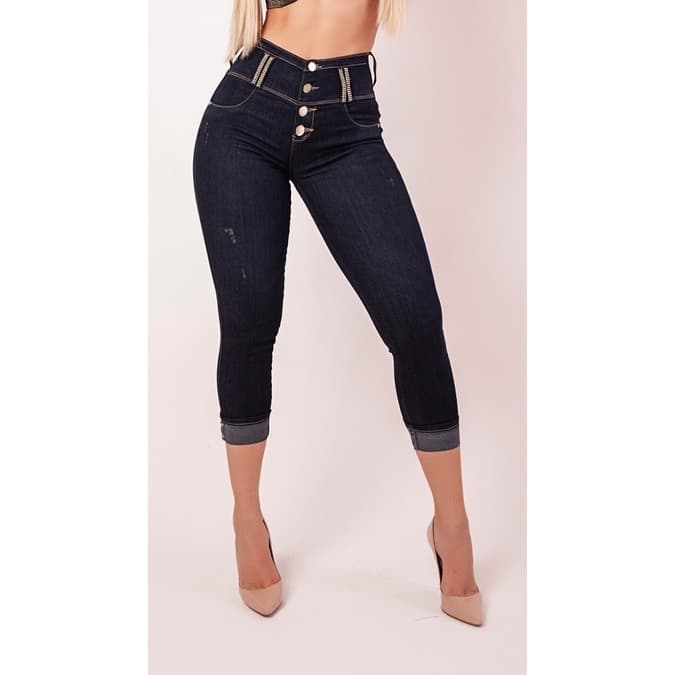 56226 Calça Jeans Feminina Cropped Rhero Jeans Azul Escuro Cintura Alta Moda Feminina