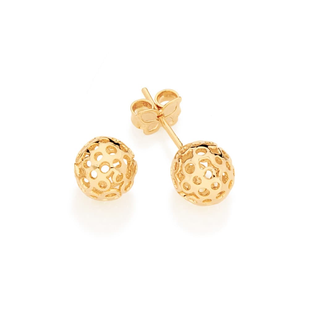 Brinco Rommanel Bola Com Detalhes Vazados Banhado a Ouro 18k - 525122 Original