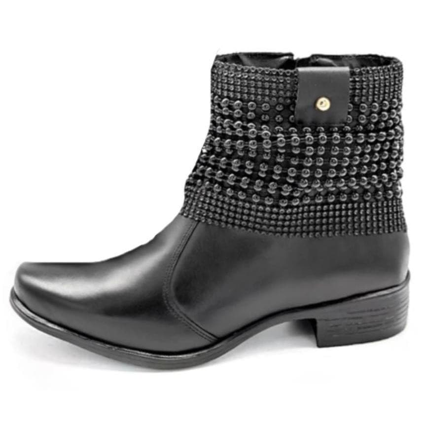 BOTA FEMININA CANO CURTO COURO LEGITIMO MANTA BRILHO confortavel