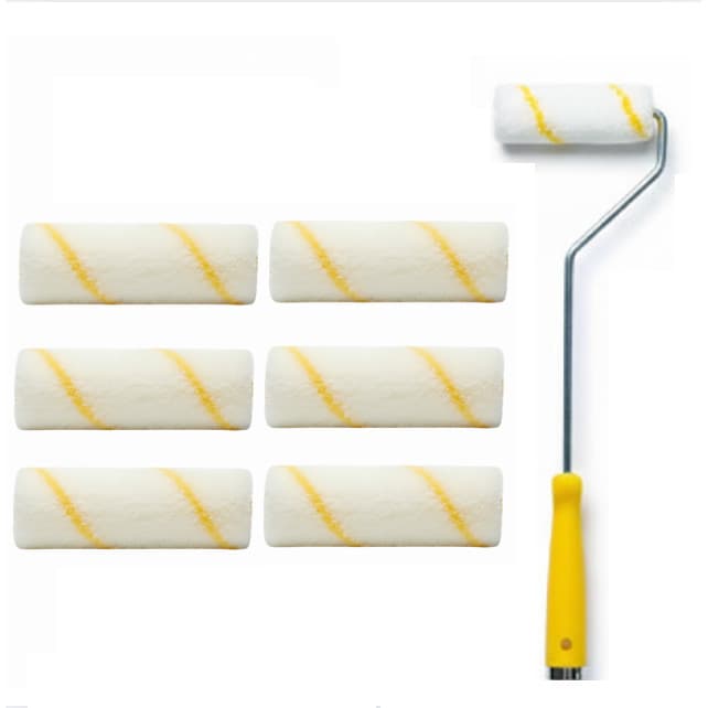 KIT Rolo Pintura AntiRespingo 10cm Cabo Longo + 6 Refil