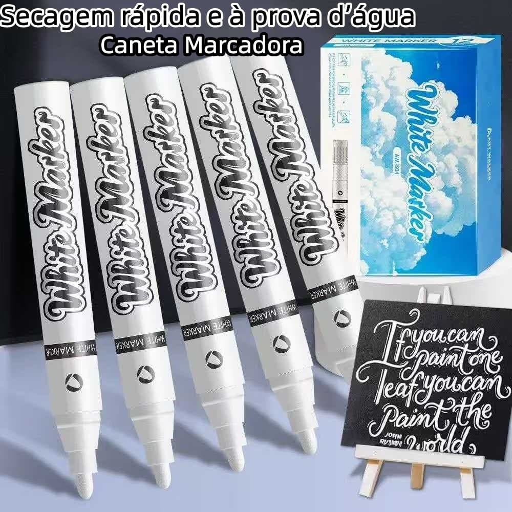 Caneta Marcadora Branca Permanente 5mm – Para Pneus, Metal, Vidro, Madeira e Plástico
