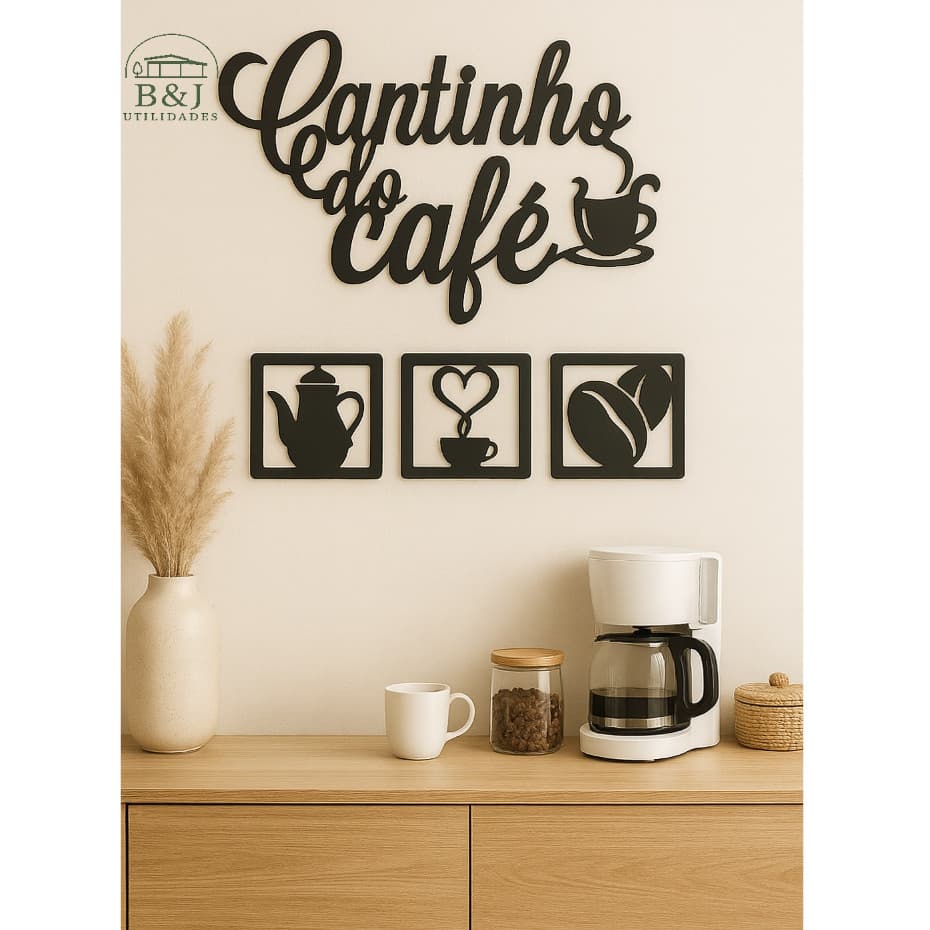 Kit 4 Peças Cantinho Café Preto Fosco MDF 30cm Decoração Cozinha Mdf 3mm
