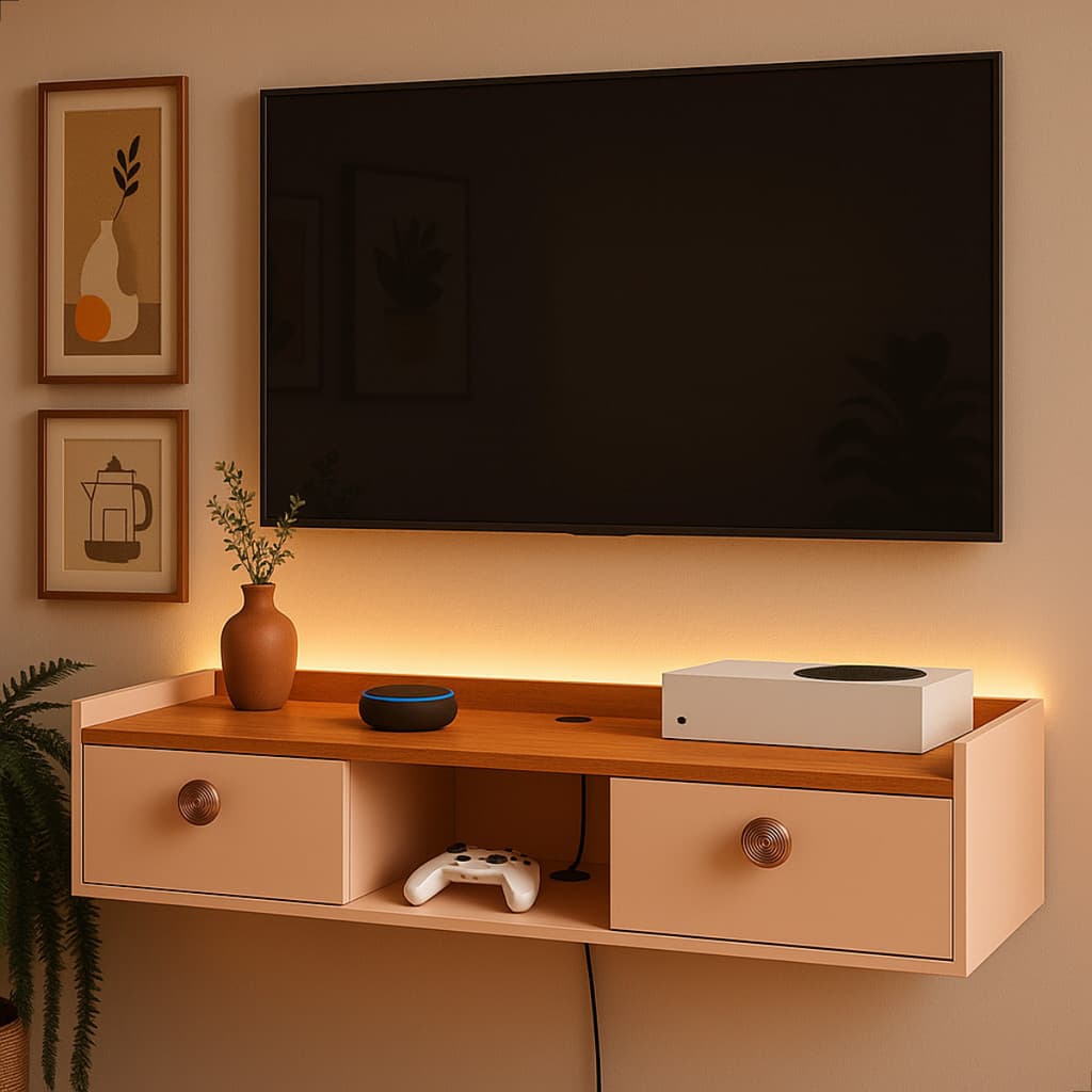 Rack Para Sala Suspensa Tv Home Painel Com 2 Portas Quarto Decoração Raque Aparador - MÓVEIS UP