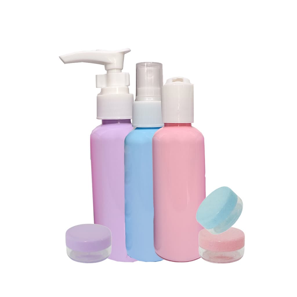 Kit Viagem 6 Refil Plástico com Necessaire Para Shampoo Cremes Maquiagem Skincare e Higiene Beleza
