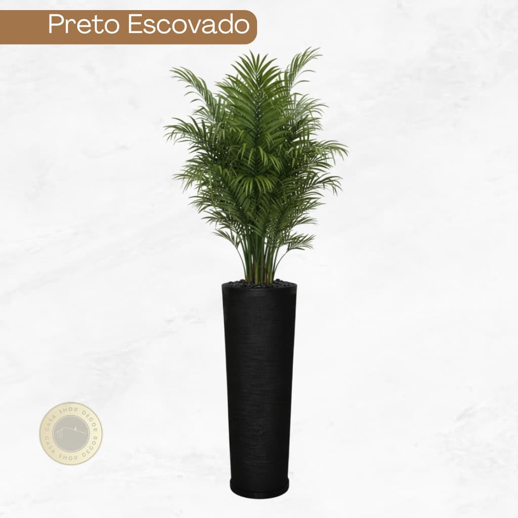Vaso Polietileno para Plantas/Flores Coluna Ibiza – Luxo Moderno, Escovado + Prato