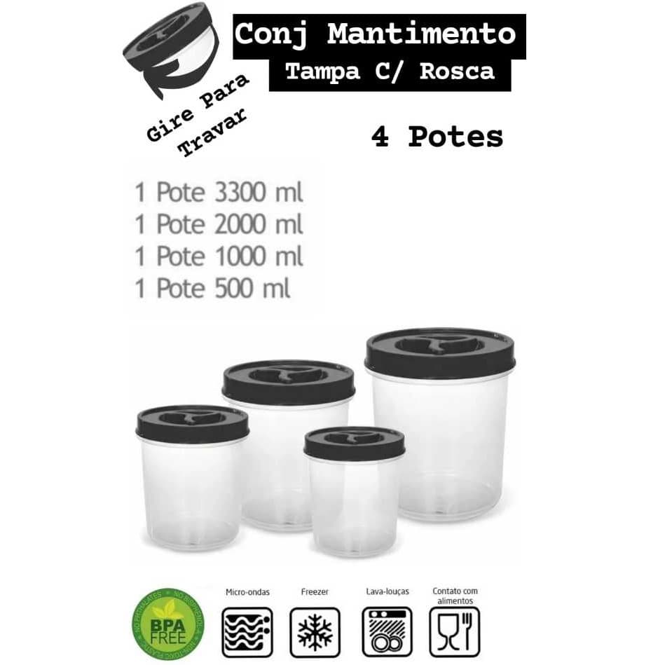 Conj. Mantimento 4 Peças - Tampa C/ Rosca - Transparente