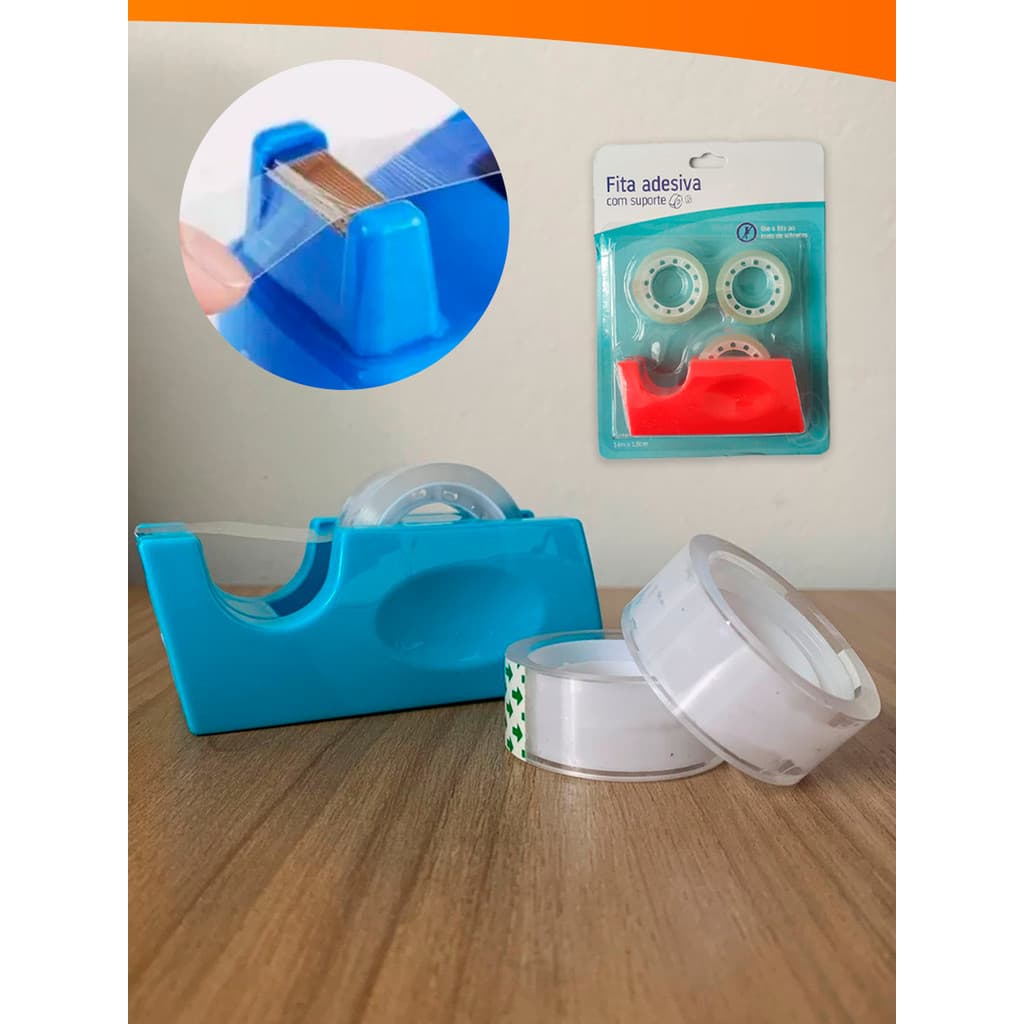 Kit 3 Mini Fitas Adesivas Com Suporte De Plástico - Vermelho e Azul