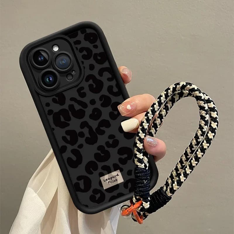 Preto Leopardo Impressão Pendurar Cinta Caso De Telefone Para iPhone 17 Pro Max 16 11 12 13 14 15 17 Ar X XS XR 7 8 Plus