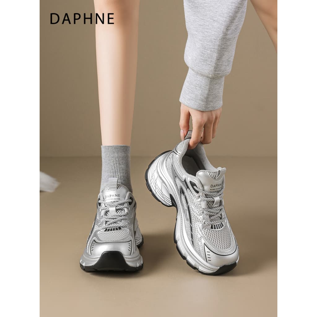 Daphne prata papai sapatos femininos 2026 novo estilo outono inverno sola grossa aumentada 6cm tênis forro de lã sapatos
