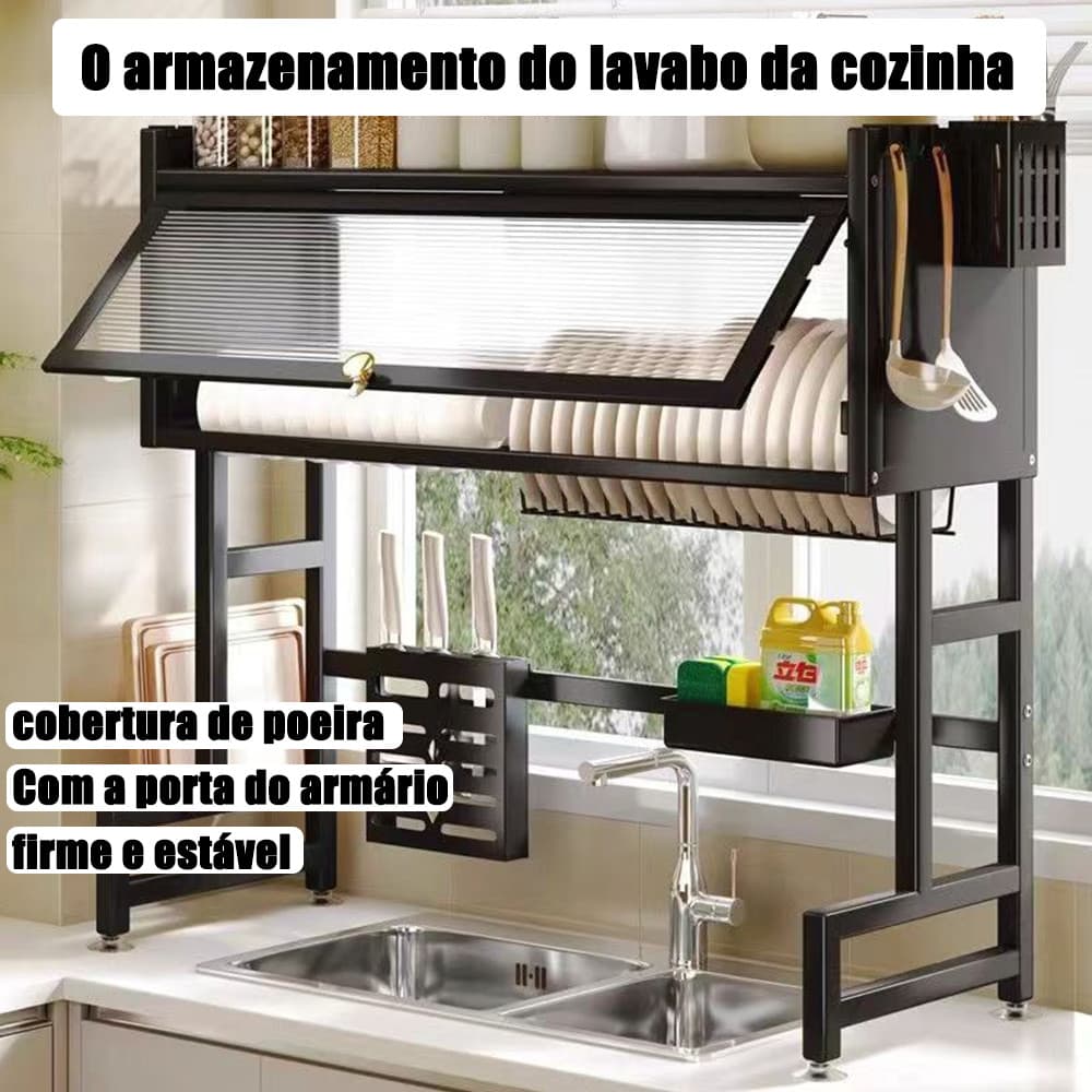 Rack de pia com porta Rack para pia Pias de cozinha Rack de asfalto de armazenamento Multi - função Dustproof porta