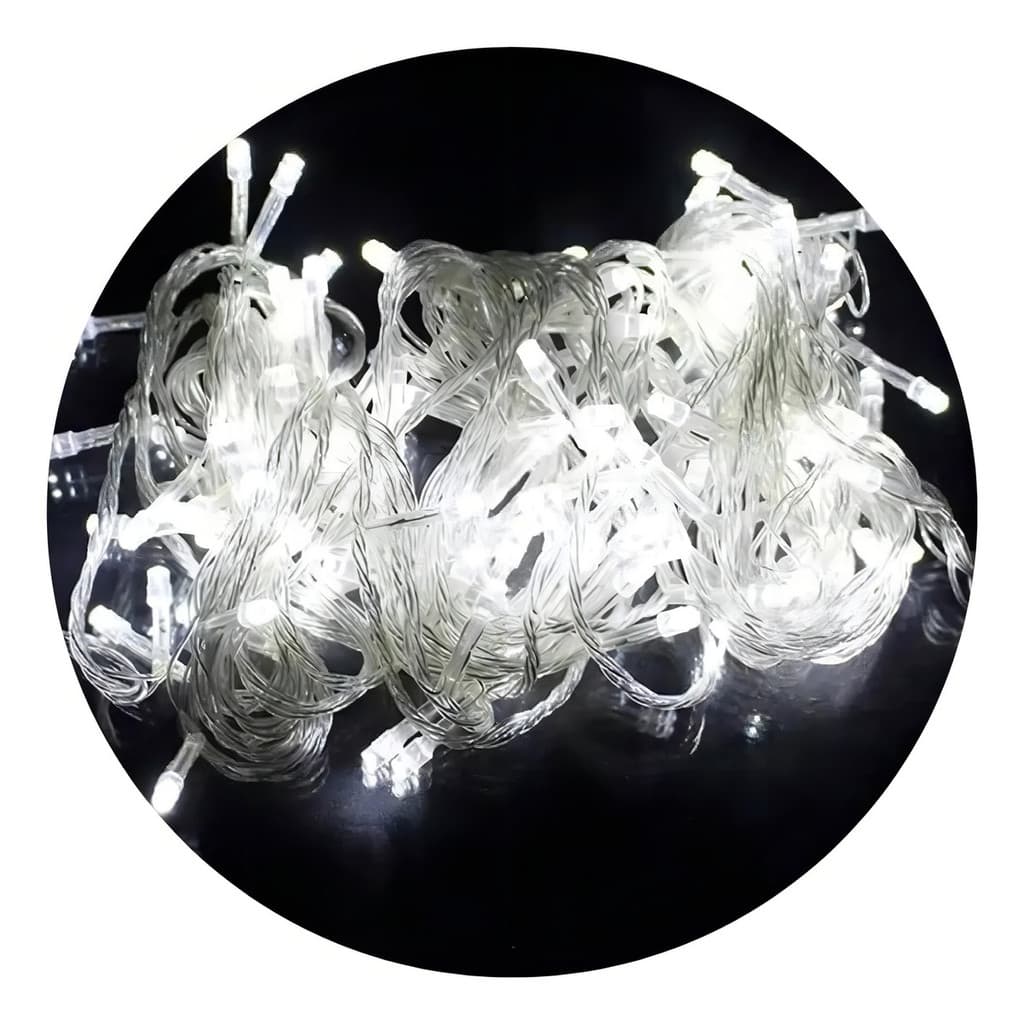 Pisca 100 Lâmpadas Led 8 Funções Branco C/ Fio Transparente Luzes Branco