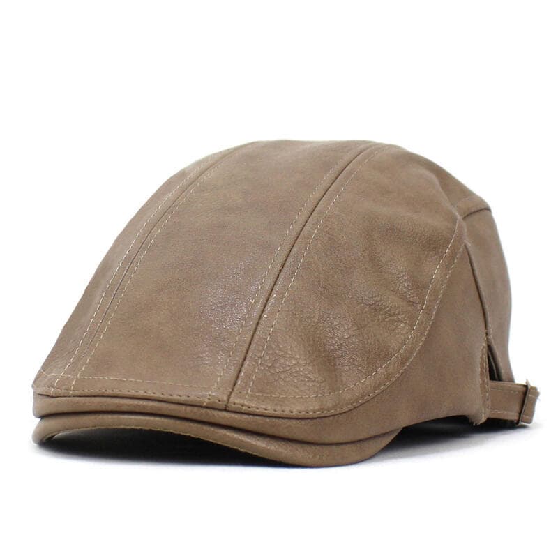 Nova Boné Plana de Couro PU para Primavera e Outono 2025, Bonés Newsboy de Cor Sólida para Homens, Boné com Pala da Moda