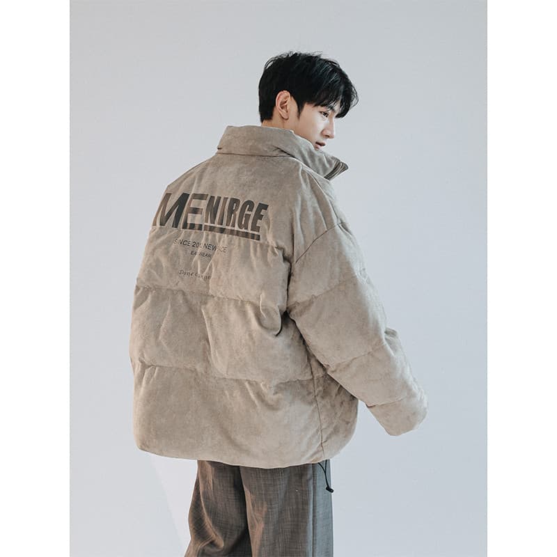 Jaqueta masculina de camurça americana, gola alta, acolchoada de algodão, inverno, quente, espessada, pão solto, jaqueta