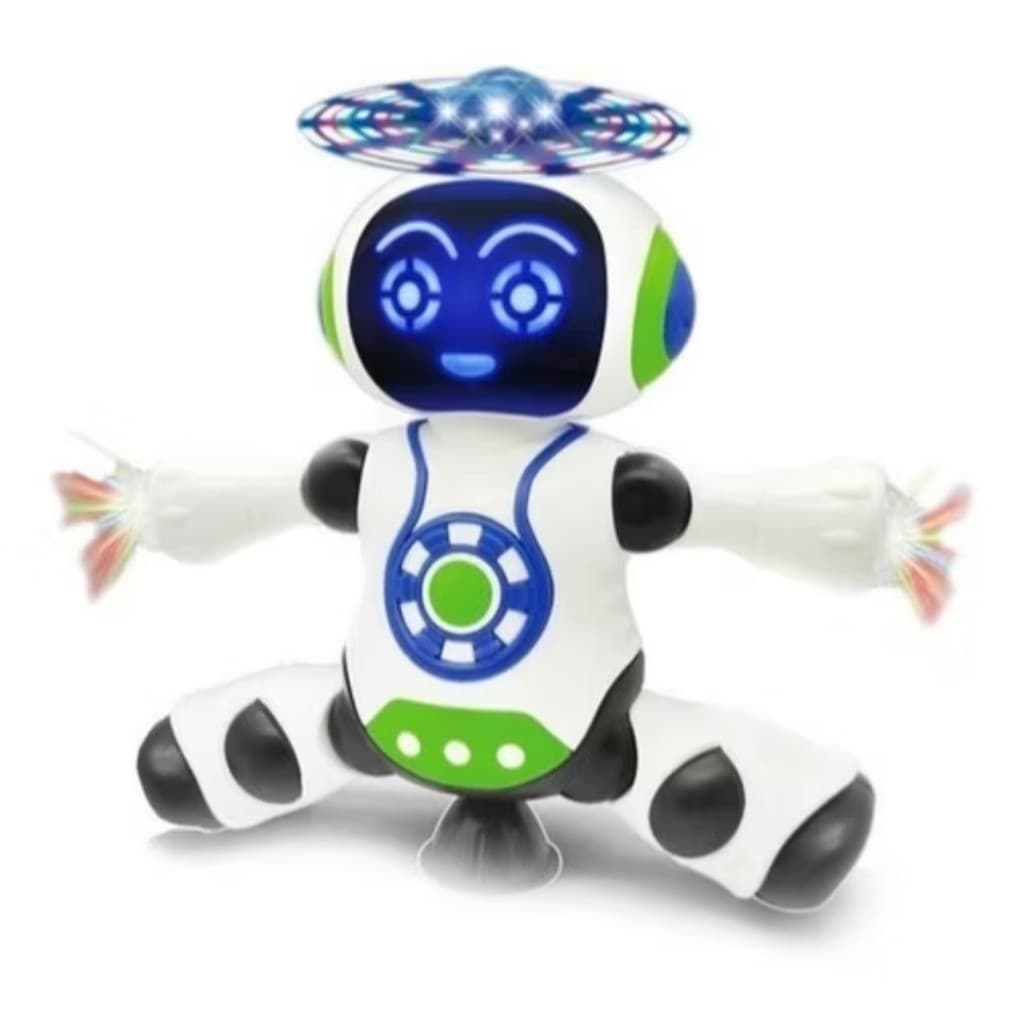 Brinquedo Robô Dançarino  Musical Luzes 3d Vira Dança Anda e Vira 360 Robot Branco