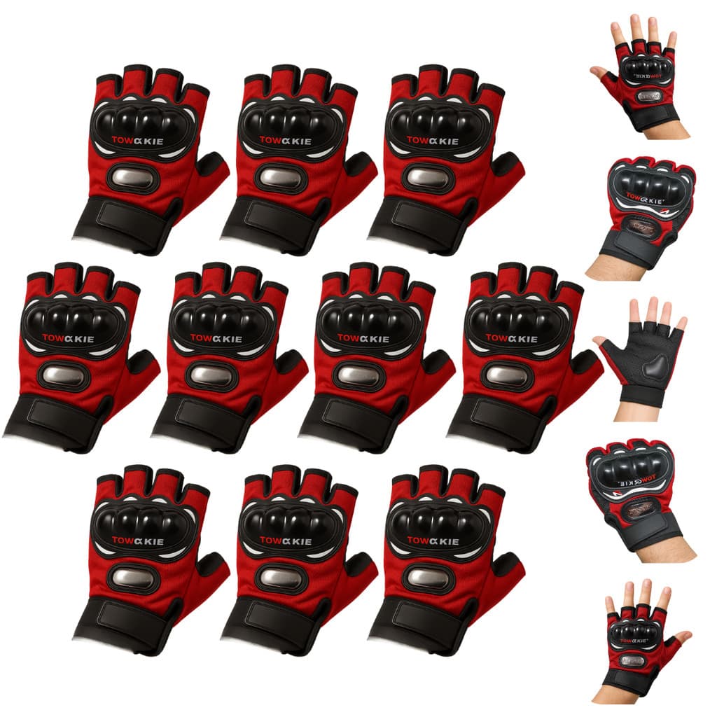 Kit 10 Luvas Meio Dedo Vermelha Para Ciclismo, Moto e Motocross – Atacado, Economia e Proteção Total