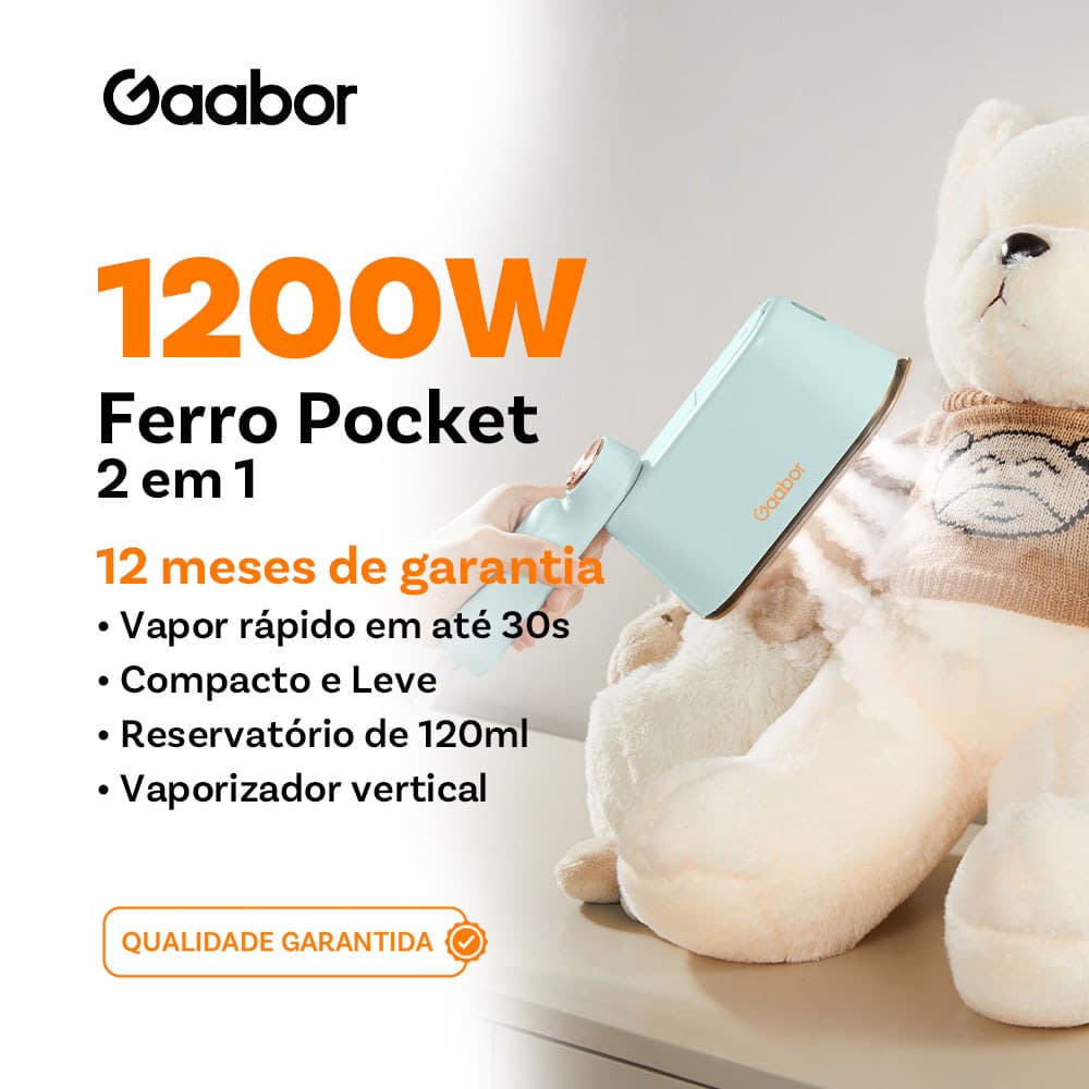 Gaabor Ferro a Vapor 127V Rapido Anti Vazamento Base Extra Larga Portatil Para Viagem HM M01A