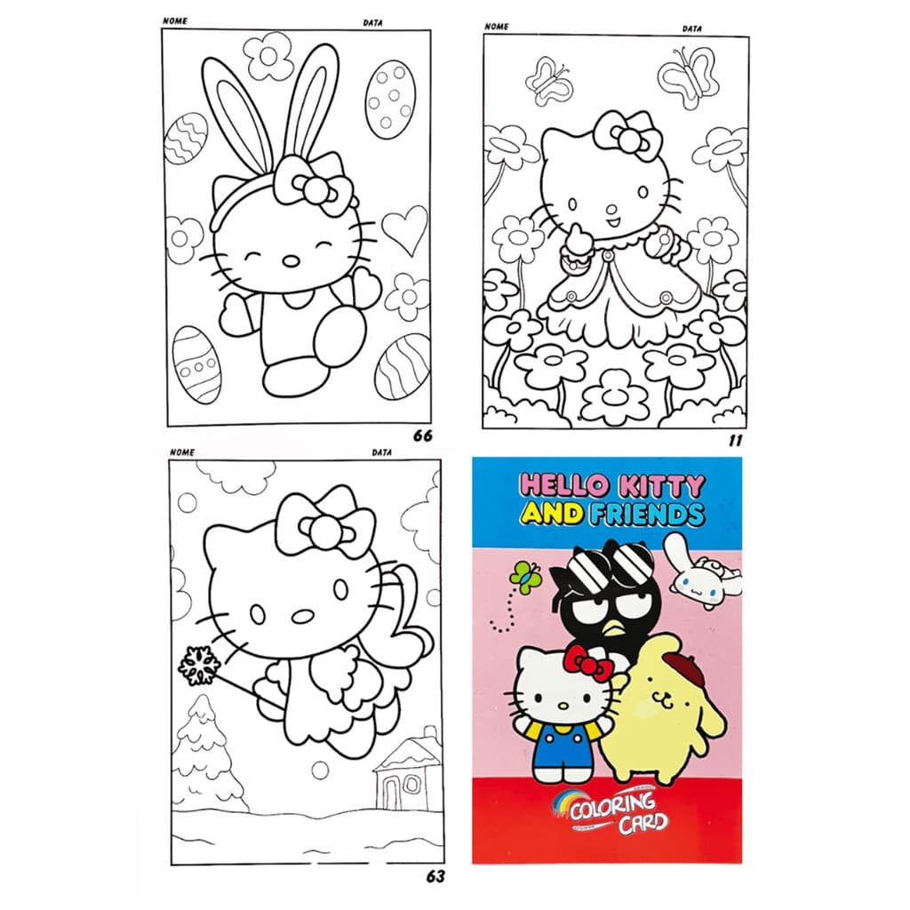 4X | 20X | 40X Cards para Colorir Hello Kitty and Friends | Kit Card Sortido 16x11cm para Pintura