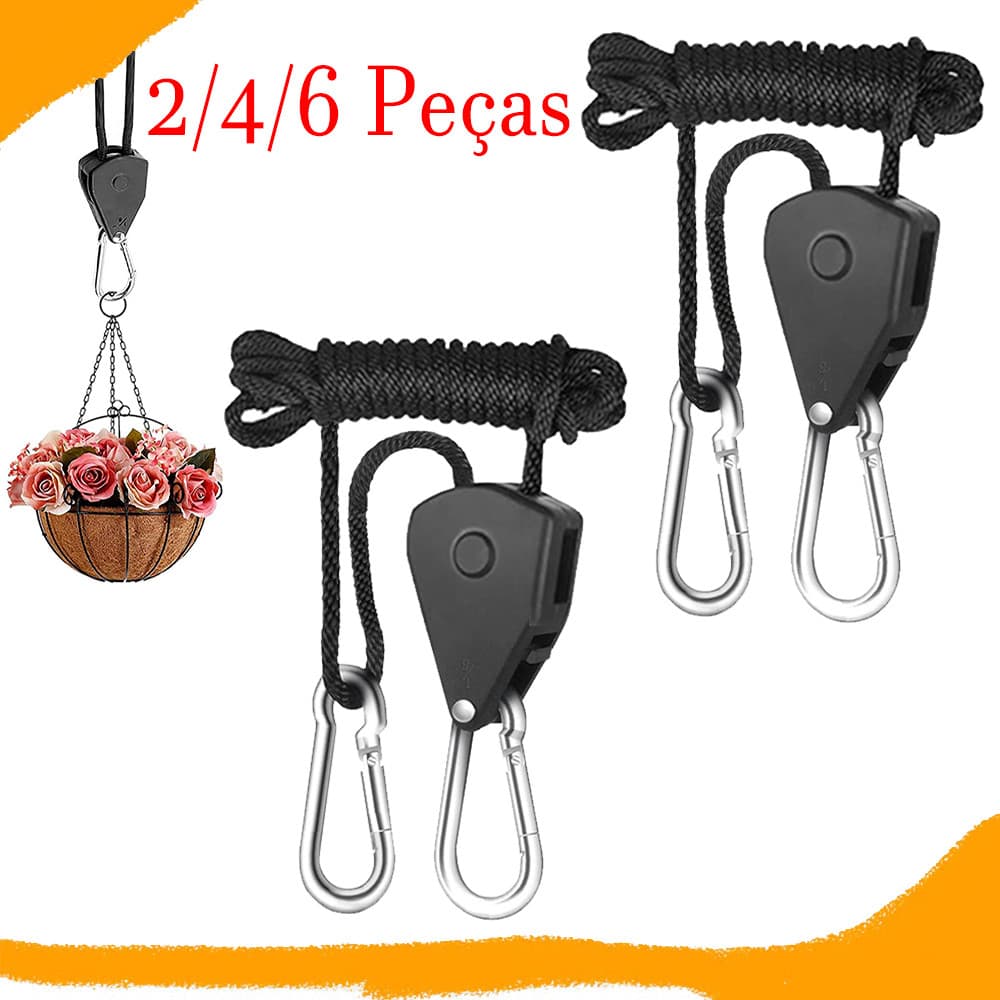 2/4/6 pçs corda de amarração de catraca resistente de 75lb com mosquetão e polia para tenda de acampamento e ao ar livre