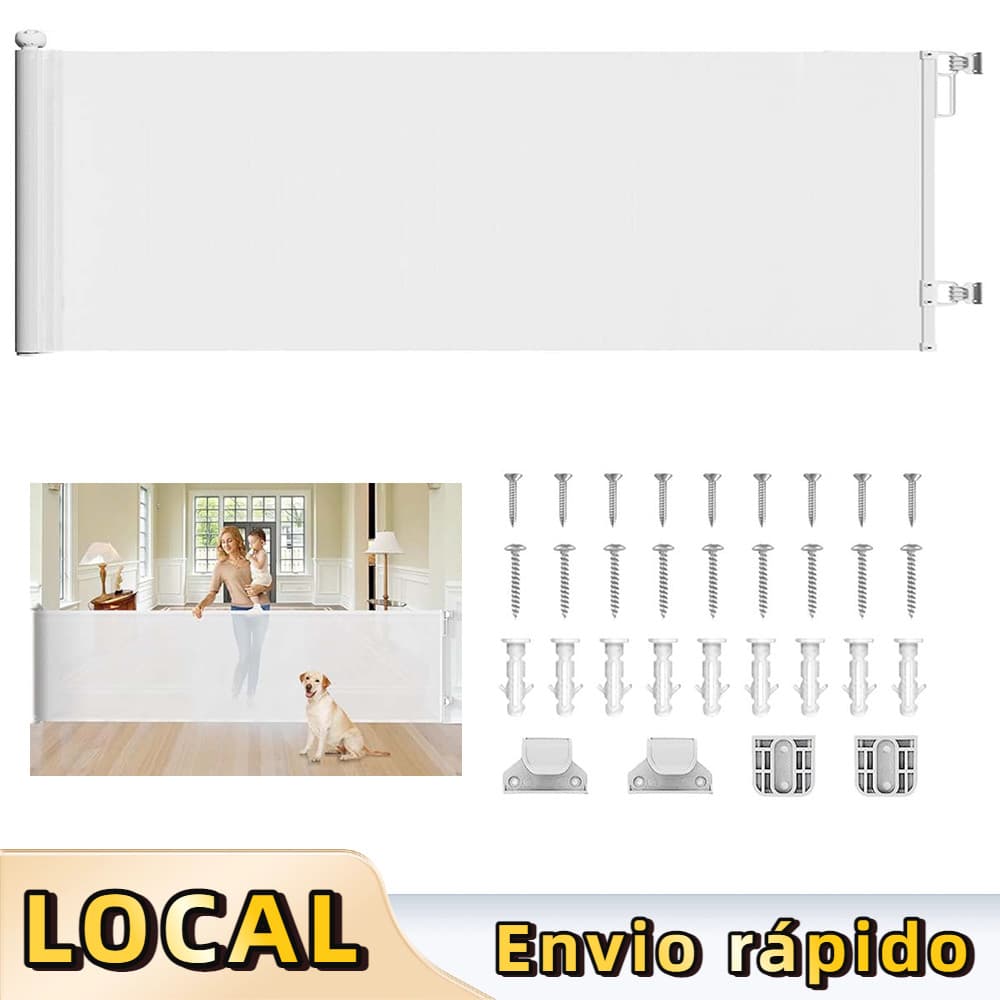 Portão retrátil para bebês 300x86cm Branco – Grade de Proteção, para Ambientes Internos e Externos, Fácil de Instalar