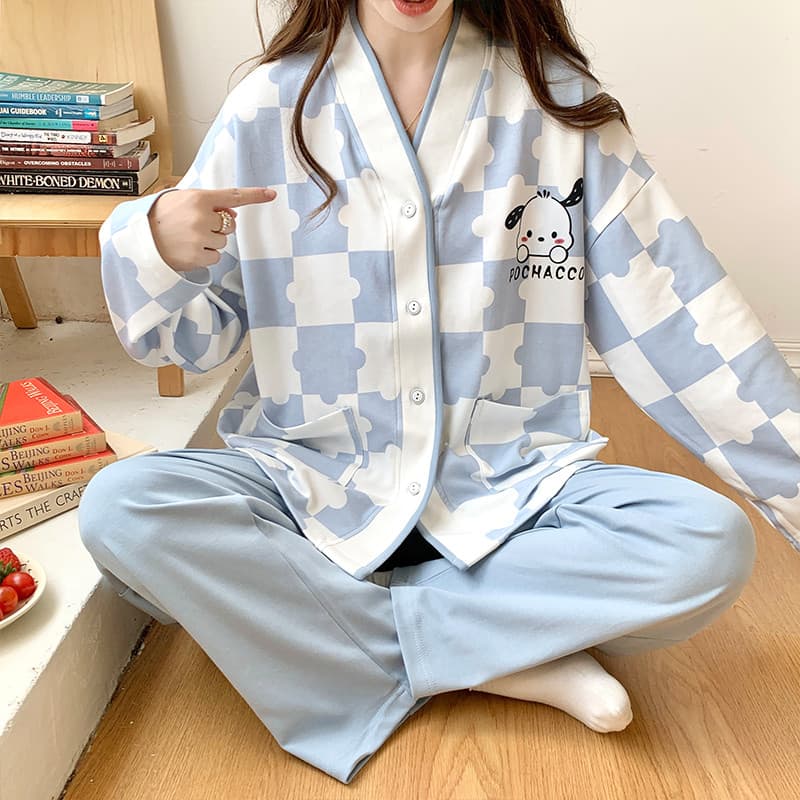 Pijamas femininos primavera outono estilo manga comprida ins estilo outono inverno 2025 novo estilo Cardigan Loungewear