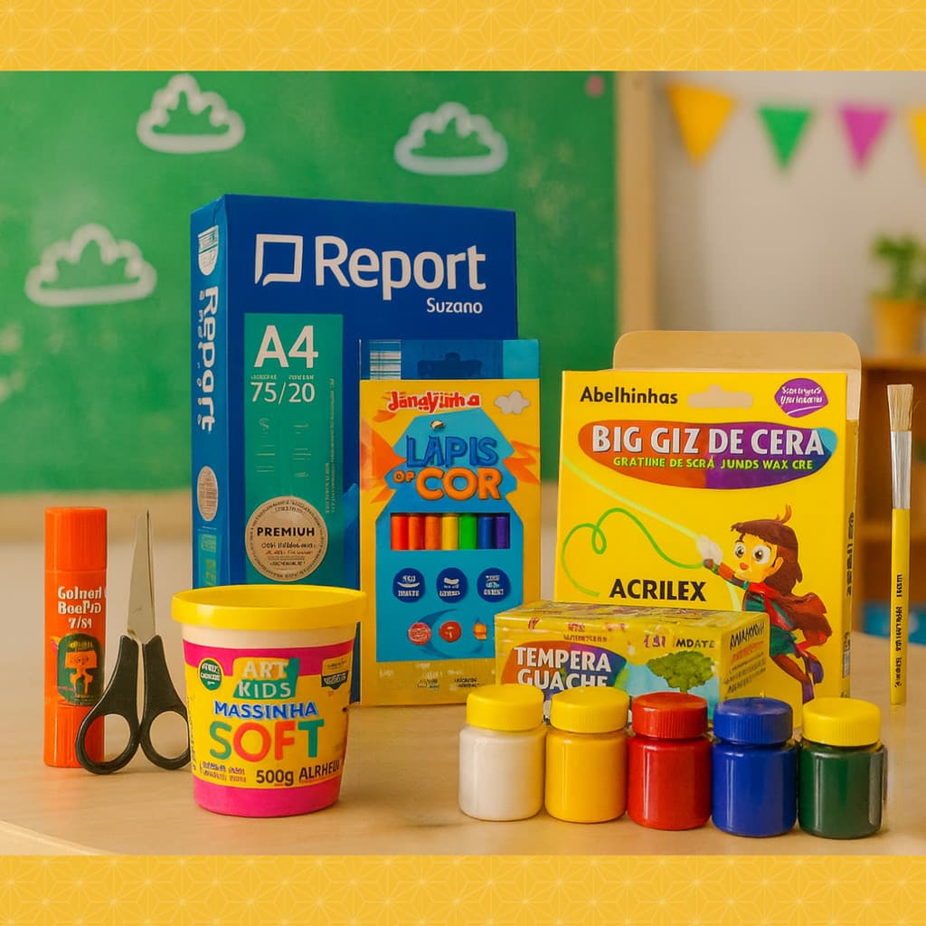 MATERNAL! l Kit Material Escolar Maternal Essencial Para Primeira Escolinha Tintas Massinha Giz de Cera Completo