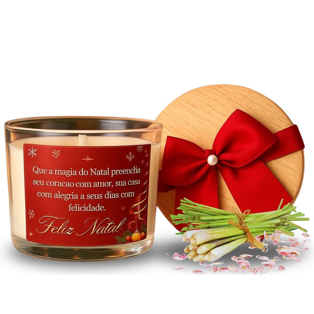 Vela Aromática Presente De Natal 100g Tampa De Madeira Premium