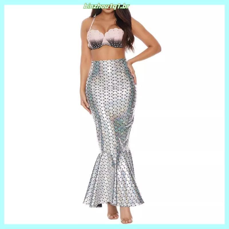Dou-Saia Feminina De Sereia De Cintura Alta Com Cauda De Peixe Para Cosplay, Fantasia De Festa De Máscaras
