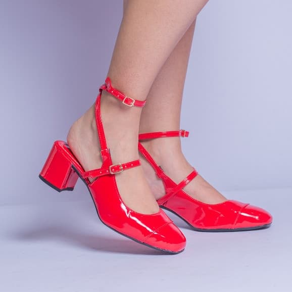 Sapato Scarpin Feminino Slingback Verniz Detalhe Ajustável Moderno Confortável Elegante Hope Shoes
