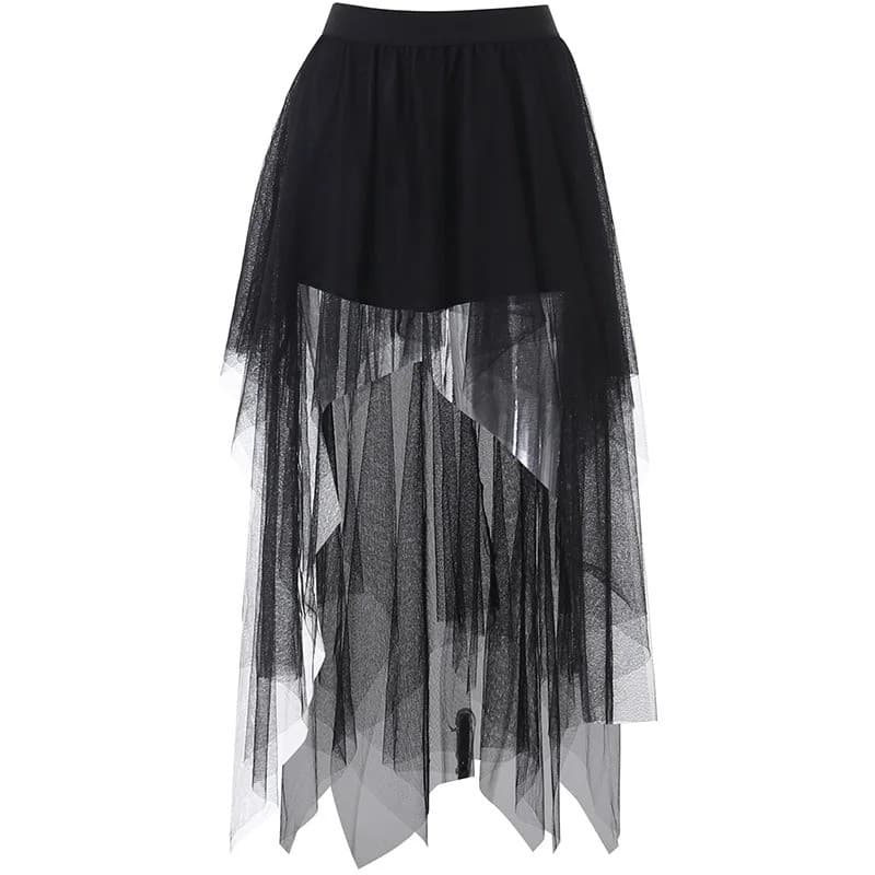 Short Saia Gótica Camadas Assimétricas de Tule Fantasia Dark