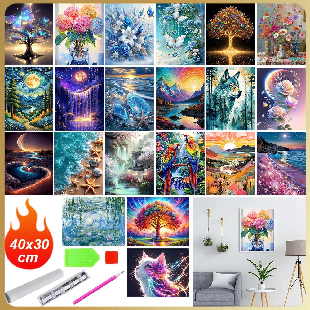 Arte com diamantes, pintura com diamantes DIY quadrada/redonda 5D, decoração para paredes de casa - 40 cm x 30 cm